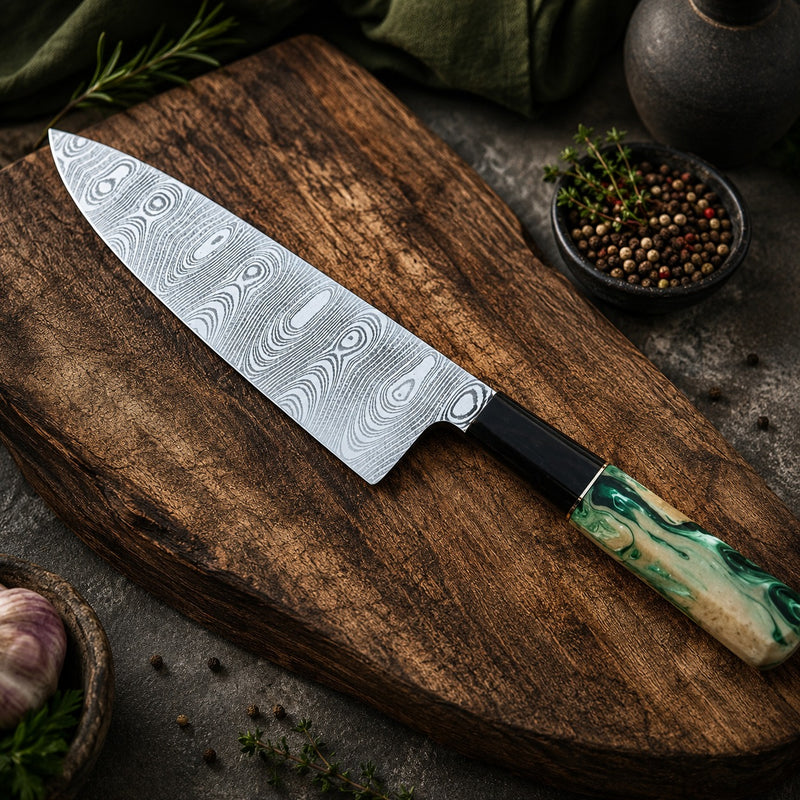 Emerald Edge Damascus Chef Knife