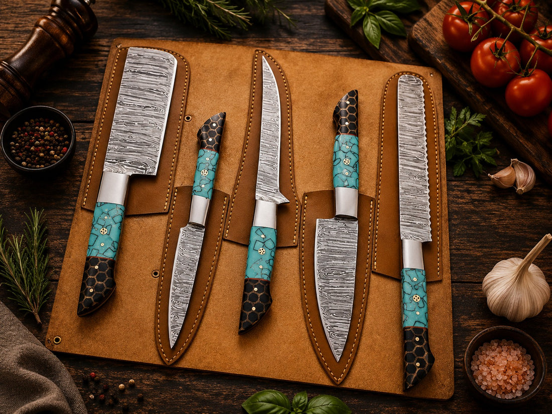 Turquoise Forge Damascus Knife Set