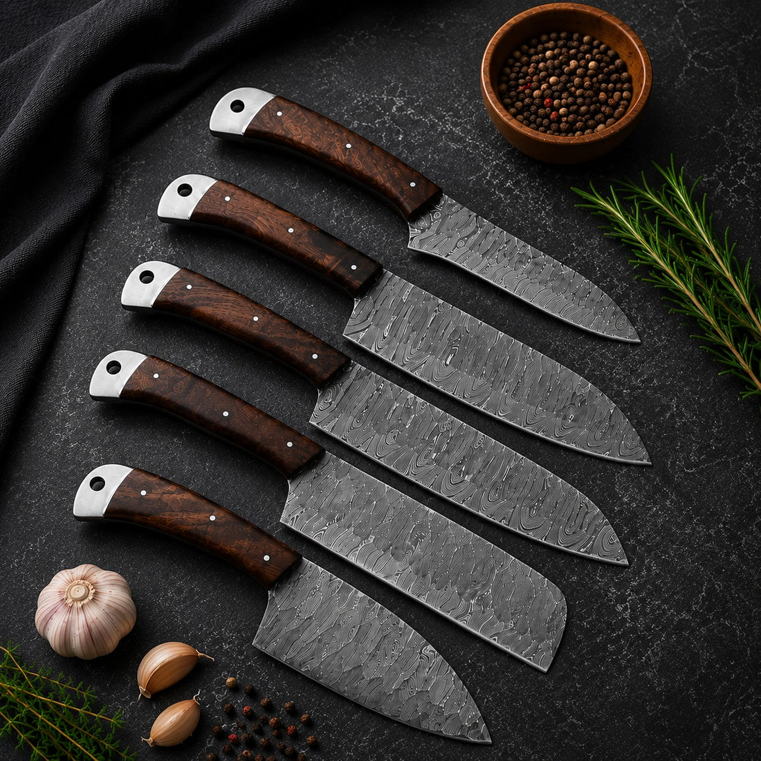 Elite Damascus 5-Piece Kitchen Knife Set