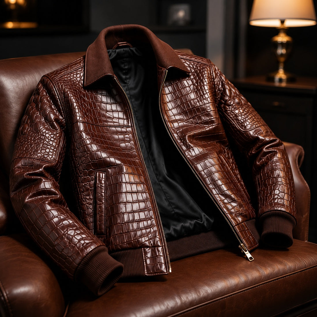 Prestige Croc Luxe Leather Bomber Jacket