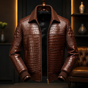 Prestige Croc Luxe Leather Bomber Jacket