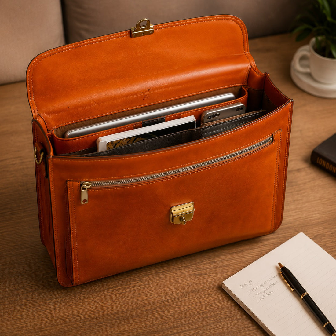Signature Milano Leather Briefcase