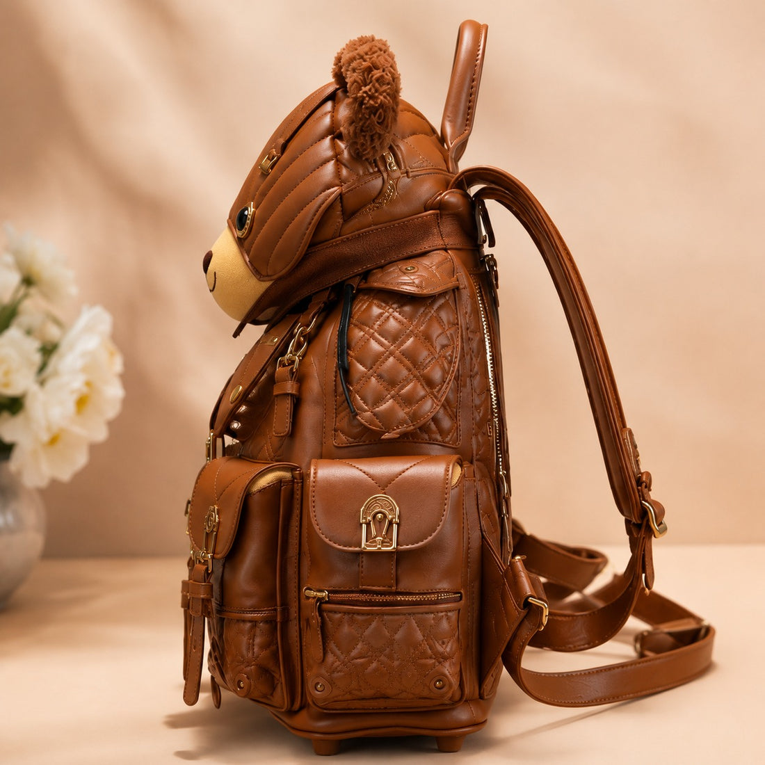 Cuddle Charm Teddy Leather Backpack