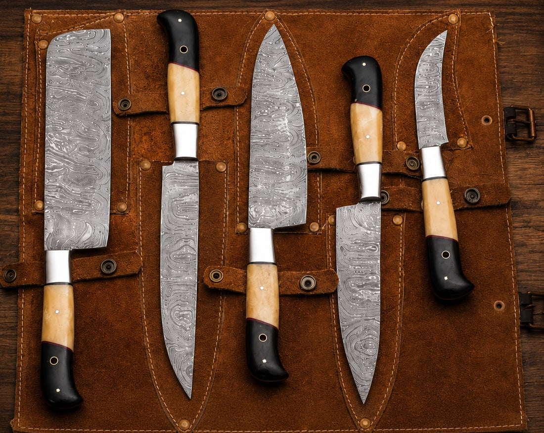 Ivory Handle Damascus Kitchen Knife Set
