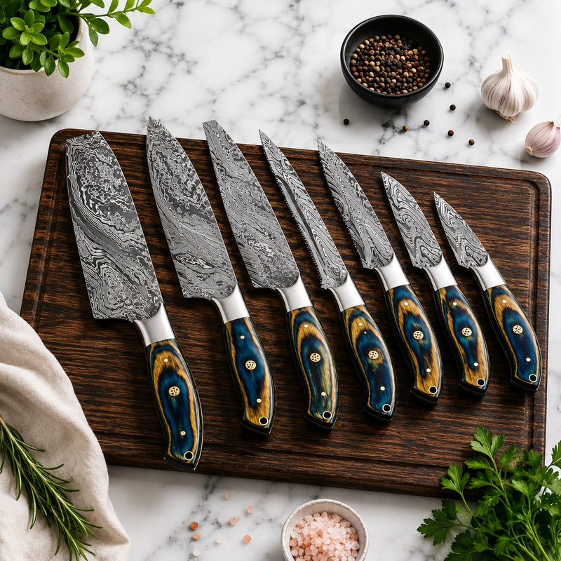 Professional Chef's Damascus Knife Set – 7 Pieces