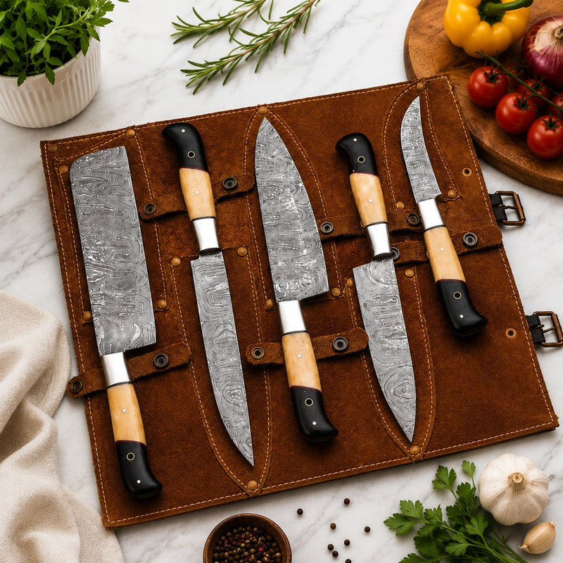 Ivory Handle Damascus Kitchen Knife Set