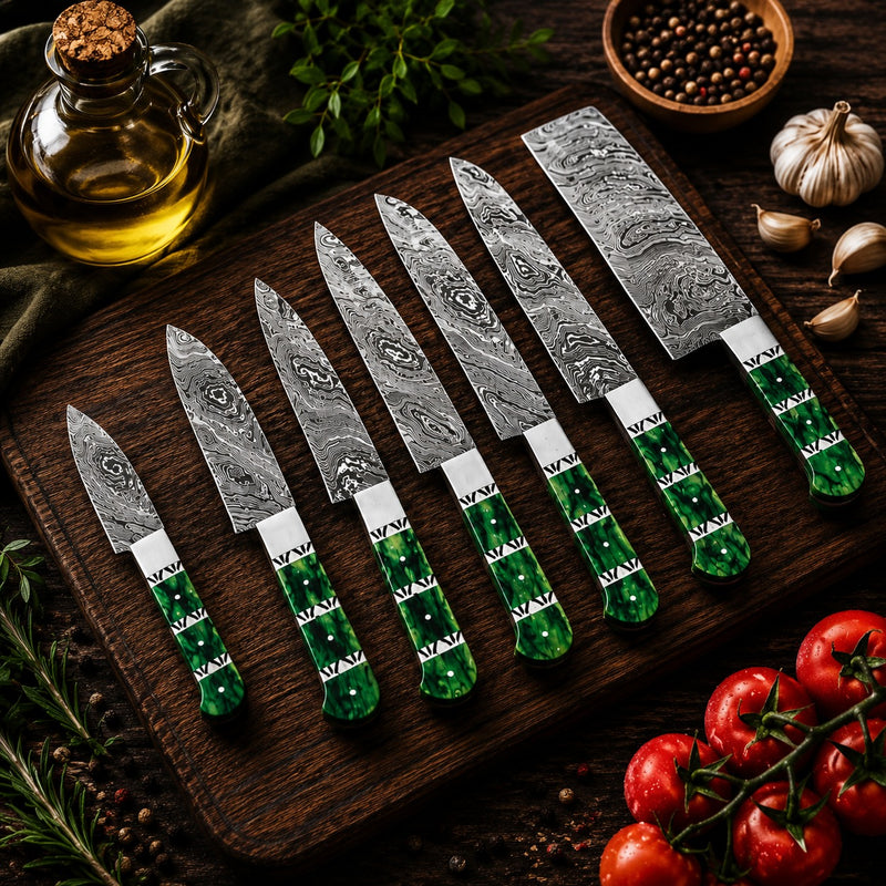 Damascus Steel Chef Knife Collection (7 PCS)