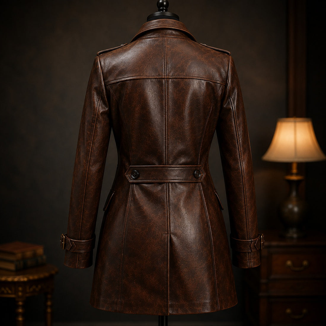 Luxe Noir Women's Leather Trench Coat